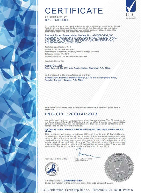 adl3000 e a adl3000 e b ce power meter lvd certificate