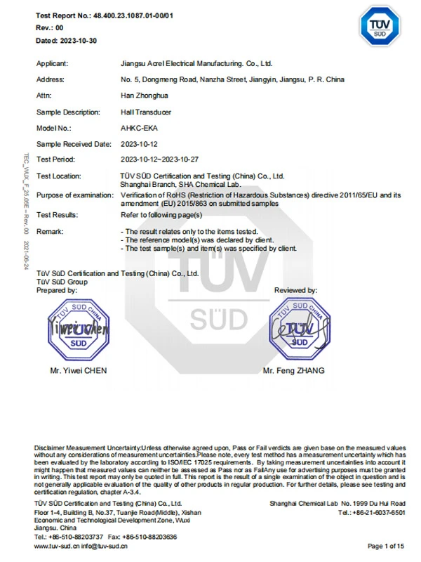 ahkc eka hall transducer rohs10 report