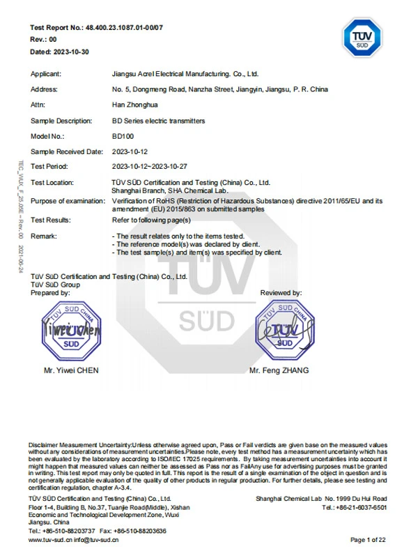 bd100 bd series electric transmitters rohs10 report